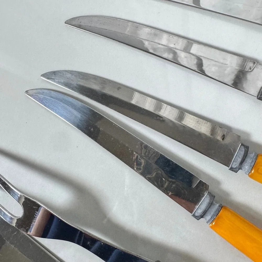 Westfield Stainless Carving Knife Fork 6 Steak Knives Set Butterscotch Bakelite